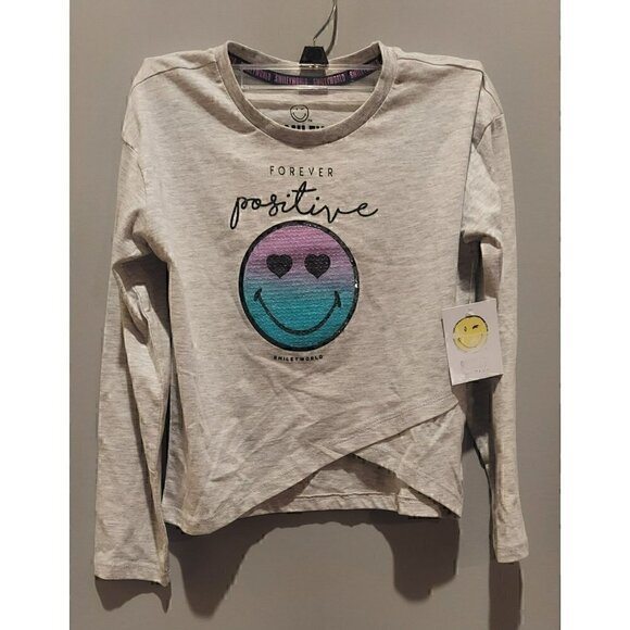 Girls Smiley World Forever Positive Long Sleeve T-Shirt/NWT Size 6X - Picture 1 of 3